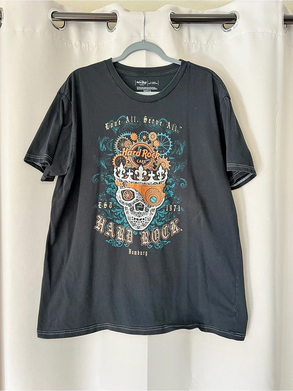 Hard Rock Cafe Hamburg Skull T-Shirt Graphic Tee Black Size XL